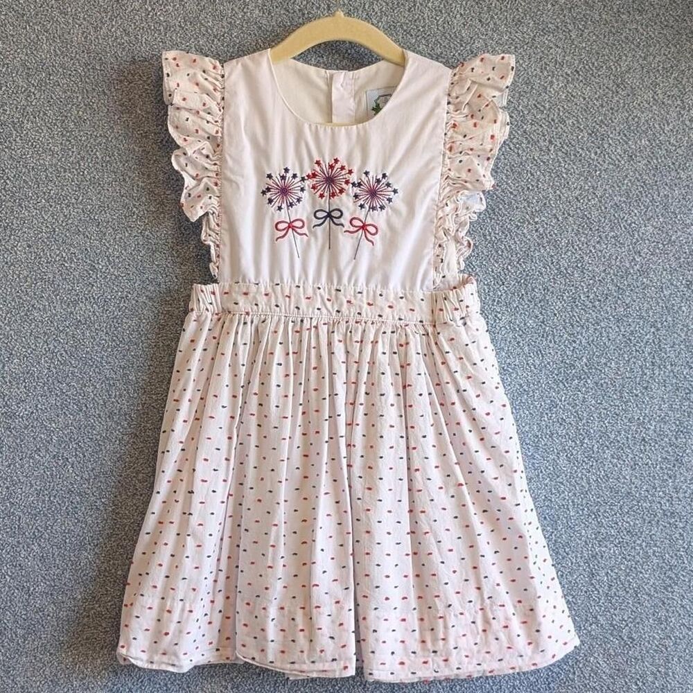 Southern Taters Girls Size 5 Cotton Red White Blue Americana Embroidered Dress